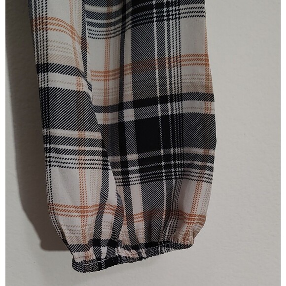 Active USA Womens Long Puff Sleeve Cropped Top Smocked Plaid Check Multicolor L - Picture 7 of 9